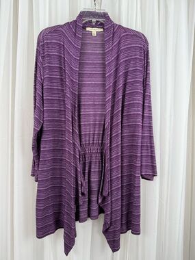 Debbie Morgan XL Purple Striped Flyaway Cardigan Lightweight Drape